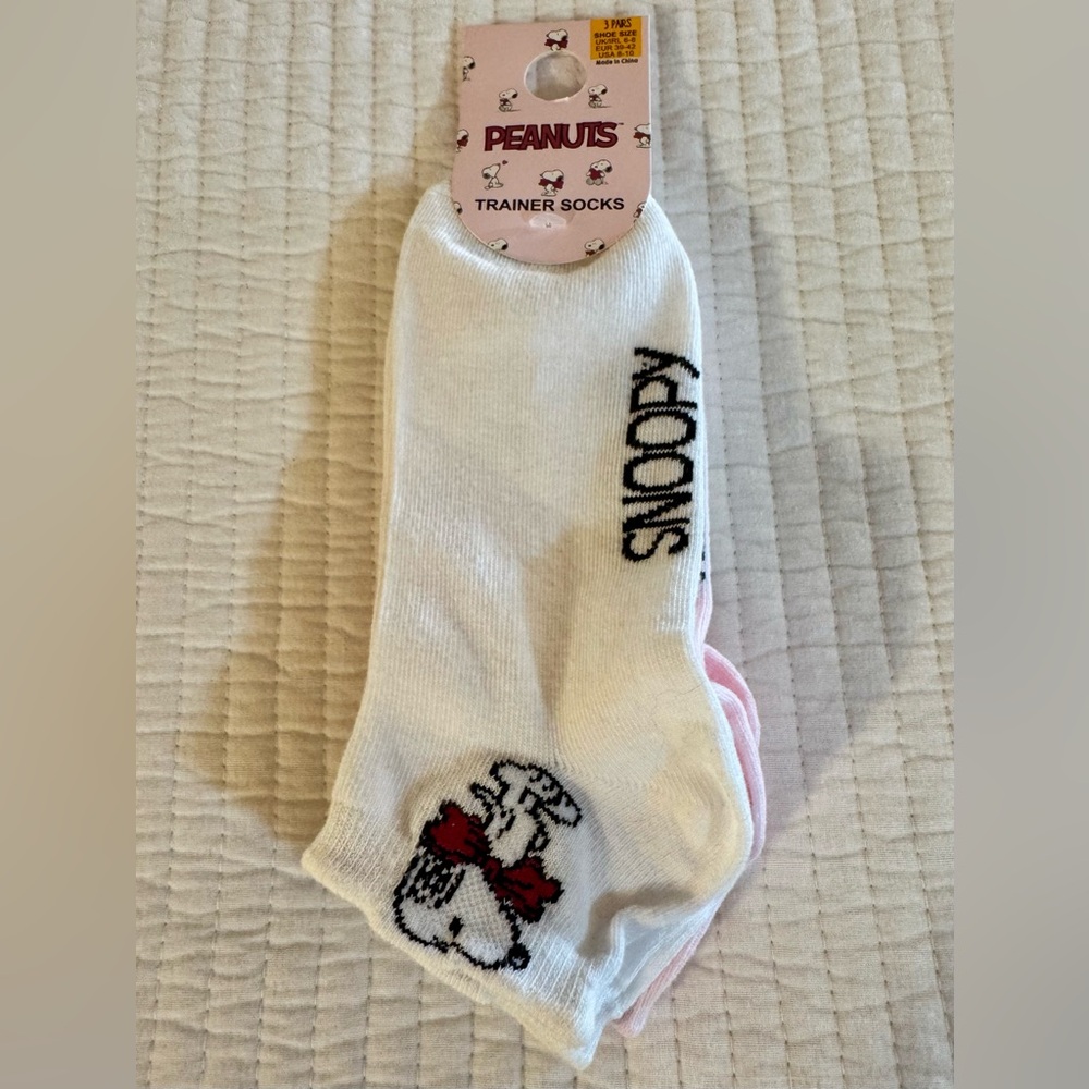 NEW 3-pack Peanuts Snoopy Woodstock Ankle Socks - spring summer pink white NWT!